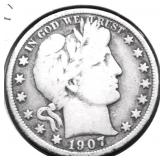 1907 BARBER HALF DOLLAR VG