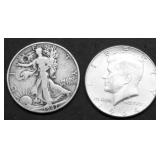 TWO SILVER HALF DOLLARS