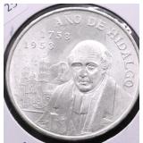 1953 MEXICO SILVER 5 PESOS CHOICE BU