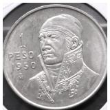 1950 MEXICO GEM SILVER PESO