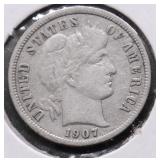 1907 D BARBER DIME XF