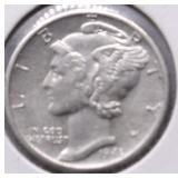 1943 D MERCURY DIME AU
