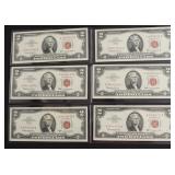 6 CH BU CONSECUTIVE SERIAL # 2 $ US LEGAL TENDER