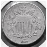1867 SHIELD NICKEL XF