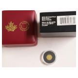 2015 24K CANADA PROOF GOLD 25 CENTS W BOX PAPERS .