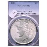 1922 PCGS MS63 PEACE DOLLAR