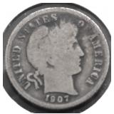 1907 BARBER DIME G