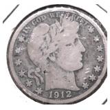 1912 S BARBER HALF DOLLAR VG