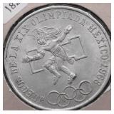 1968 MEXICO SILVER 25 PESOS  CHOCIE BU