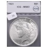 1923 ICG MS63 PEACE DOLLAR