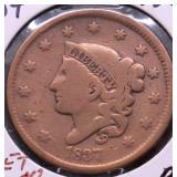 1837 LARGE CENT VG DETAILS