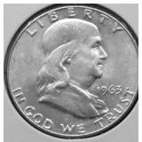 1963 D CHOICE BU FRANKLIN HALF DOLLAR