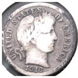 1916 BARBER DIME VG