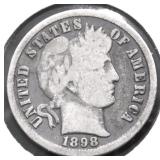 1898 BARBER DIME VG