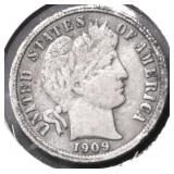 1909 BARBER DIME VF