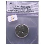 1943 ICG GEMUINE BLACK RUTHENIUM LINCOLN CENT