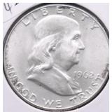 1962 D CHOICE BU FRANKLIN HALF DOLLAR