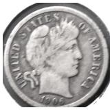1906 BARBER DIME  VF