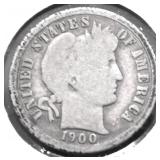 1900 O BARBER DIME G