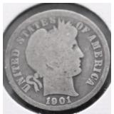 1901 BARBER DIME G