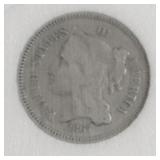 1867 3 CENT PIECE VG