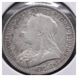 1893 G BRIT SILVER 6 PENCE VF