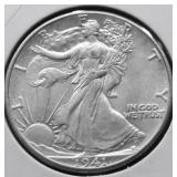 1941 WALKING HALF DOLLAR AU