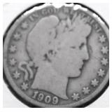 1909 BARBER HALF DOLLAR VG