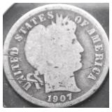 1907 BARBER DIME G