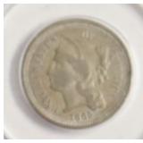 1865 3 CENT PIECE XF W BOX