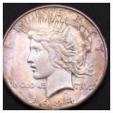 1924 S PEACE DOLLAR AU RAINBOW TONING