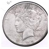 1922 S PEACE DOLLAR VF