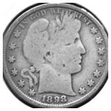 1898 BARBER HALF DOLLAR VG