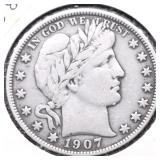 1907 BARBER HALF DOLLAR VF