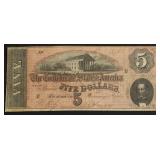1864 5 $ CONFEDERATE NOTE VF