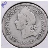 DOMINICAN REPUBLIC SILVER 25 C VG