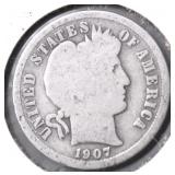 1907 BARBER DIME G
