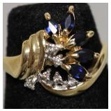 10K GOLD SAPPHIRE/DIAMOND RING SIZE 6  3.44GR