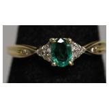 10K GOLD EMERALD DIAMOND RING SZ 6.5  1.61 GR
