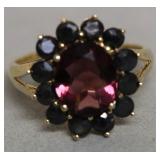 14K GOLD SAPPHIRE/GARNET RING SZ 7    3.10GRAMS