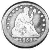 1853 O SEATED QUARTER VG ARROWS & RAYS