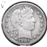 1904 BARBER QUARTER VF