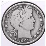 1901 BARBER HALF DOLLAR F