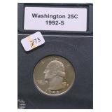 1992 S PROOF WASHINGTON QUARTER