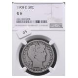 1908 D NGC G6 BARER HALF DOLLAR