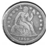 1859 O SEATED DIME XF