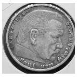 1934 NAZI GERMANY SILVER 5 MARKS XF