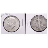 TWO SILVER HALF DOLLARS