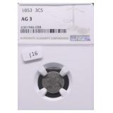 1853 NGC AG 3 3 CENT SILVER