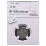 1868 NGC VG 10 3 CENT PIECE